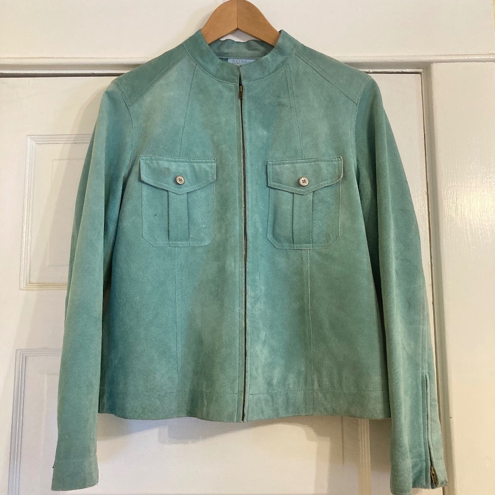 Sigrid Olsen So Blue Women's Blue Suede Lightweight Zip Up Jacket Size M